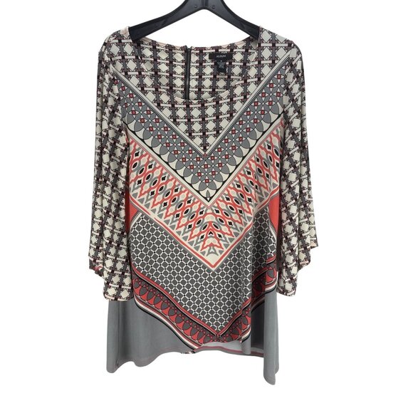 Alfani Graphic Tunic Top Multicolor Bell Sleeve Blouse Medium Career Casual - Picture 2 of 5